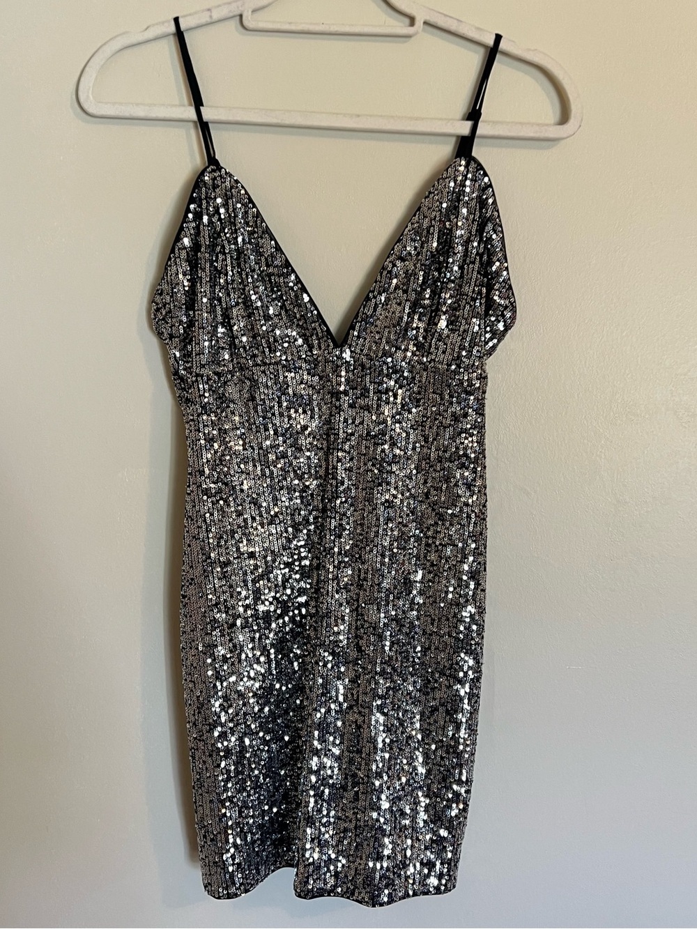 NBD Silver Sequin V-Neck Mini Dress